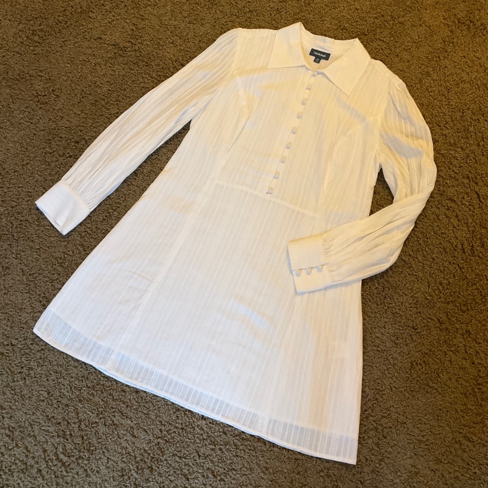 NWT! White 1970’s Inspired Dress~Dagger Collar, Fully Lined, ModCloth Size 14 🌼